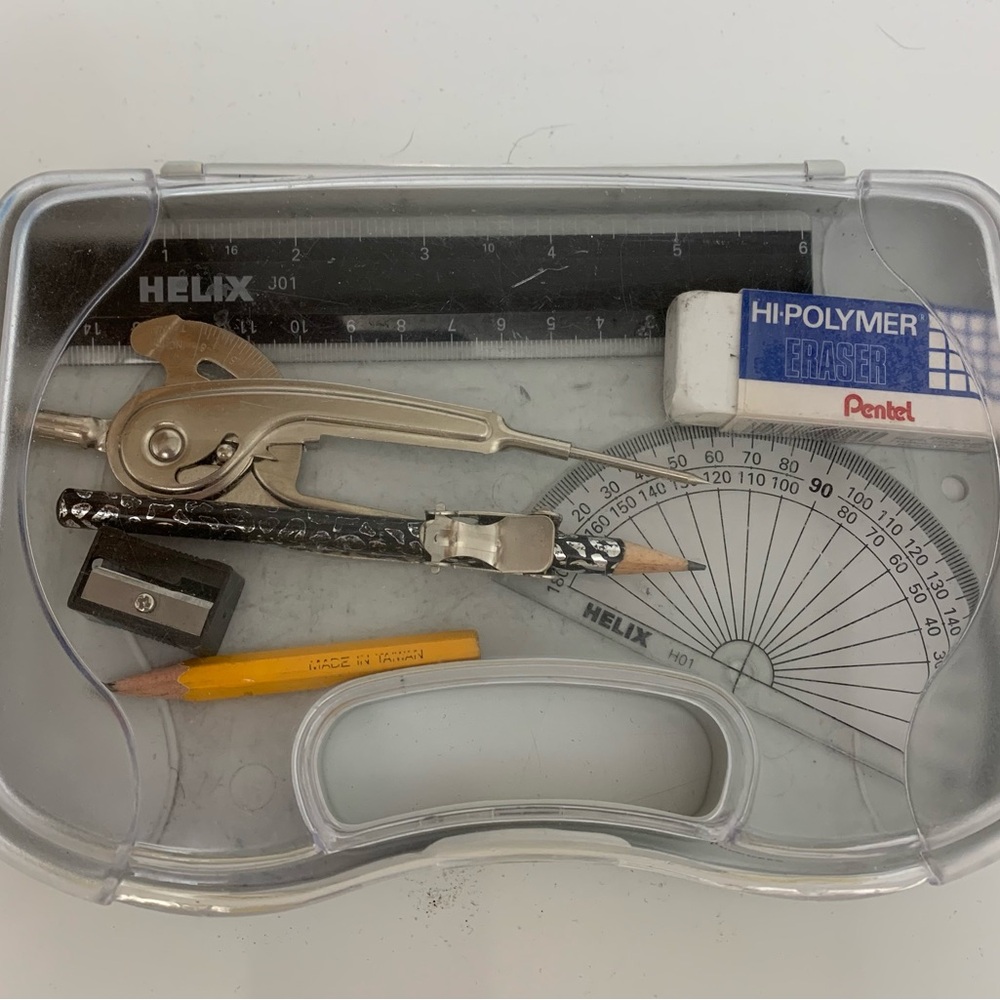 Buffalo 7 Piece Geometry Math Student School Set Compass Protractor Ruler Pencil - Picture 2 of 6